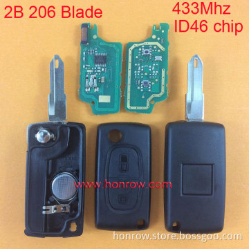 Hot Peugeot 2 button 433Mhz ID46 Chip flip remote key with 206 NE73 blade